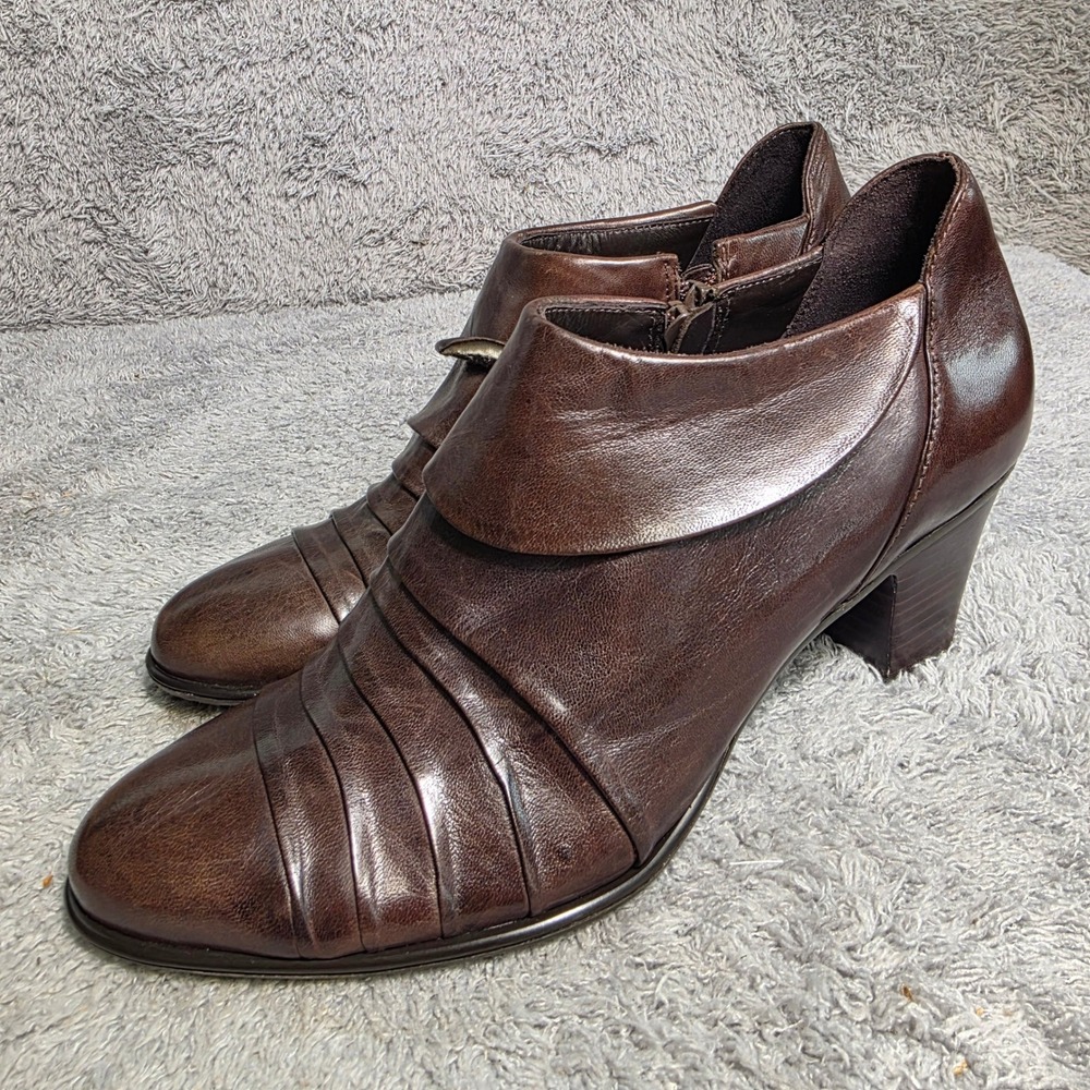 Everybody by BZ Moda Brown Leather Ruched Ankle Booties Womens 39‎  NEW8 8.5